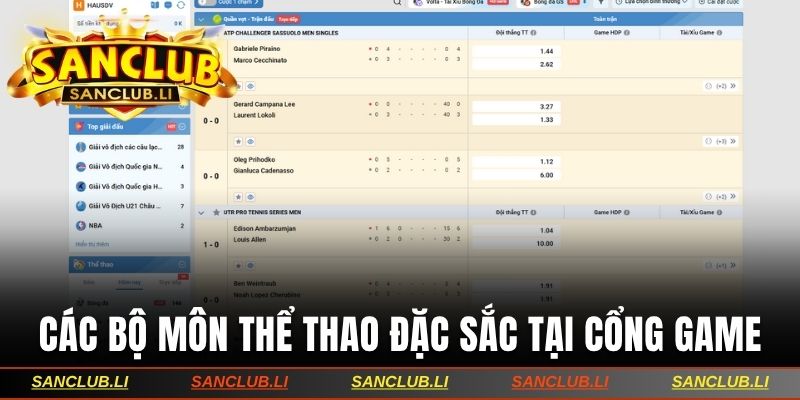 Các bộ môn đặc sắc đang có tại cổng game