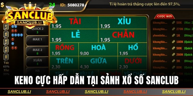 Keno cực hấp dẫn tại sảnh xổ số Sanclub 