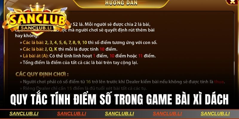 Quy tắc tính điểm số trong cách chơi game bài xì dách